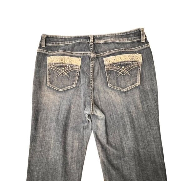 Chico Platinum Jeans Women Size 2 Blue Denim Dark Wash Straight W35 L26.5 BLING - Picture 14 of 16